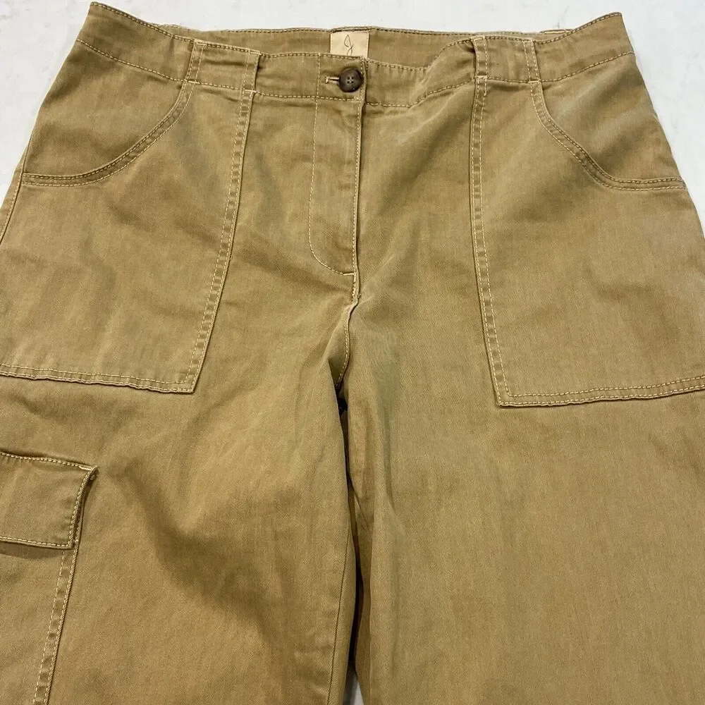 Joie Wide Leg High Waist Pants Sz 14 Cargo Pocket Tan Tencel Cotton Stretch‎